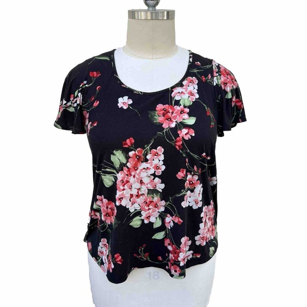 Women's Nine Britton Black Floral Short Sleeve XL